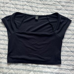 Navy Blue Square Neck Ribbed Crop Top